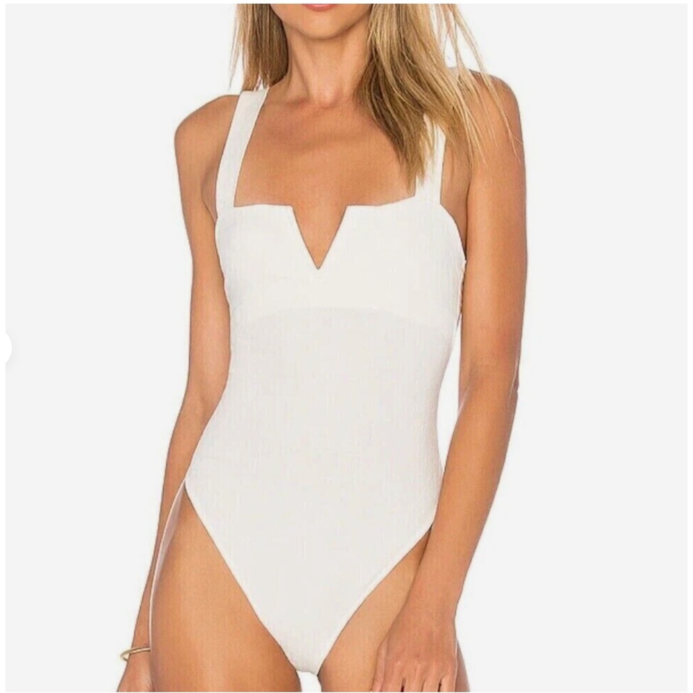 Intimately Free People Keep It Simple Bodysuit Ivory V-Neck Thong OB646292 Large